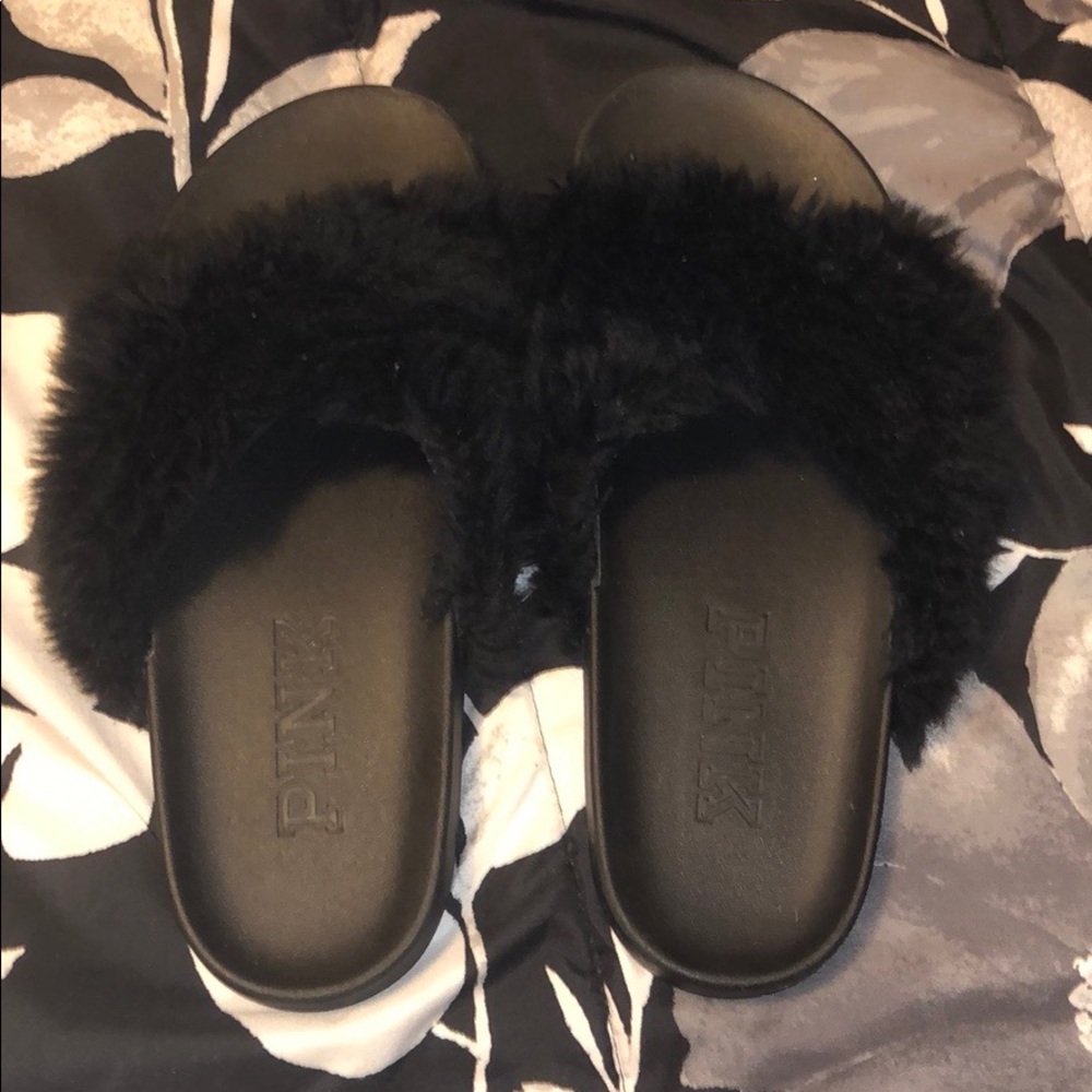 PINK black fur slide